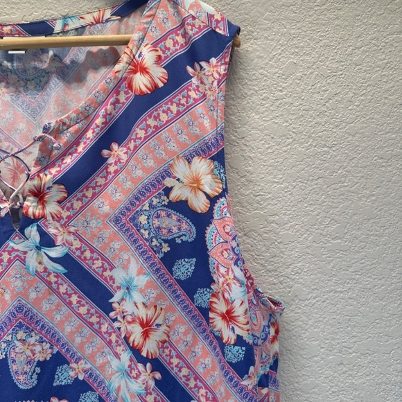 J Jill Plus Top Women's 3X Floral Scarf Print Tank Boho Beach Summer Casual - Picture 6 of 14